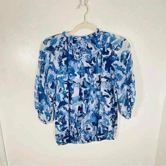 Ramy Brook Celeste Blouse Floral Printed Silk Metallic Bohemian Airy Ruffle - Picture 4 of 10